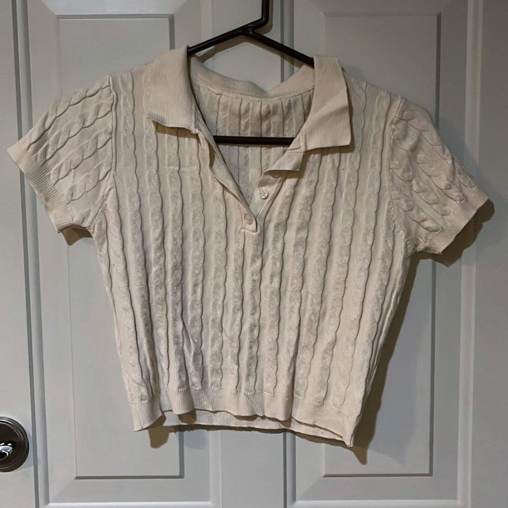 Cropped Cream Knit Polo